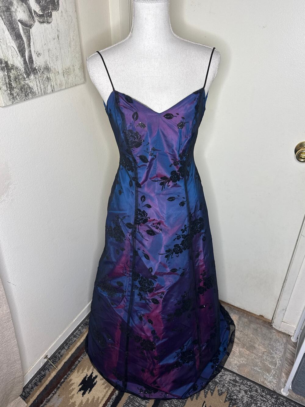 VTG Steppin' Out Blue Purple Iridescent Prom Dress Gown Whimsigoth Fairy 90s Y2K